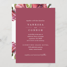 バーガンディとケシのエレガントなボヘミアンフラワーの結婚式 招待状