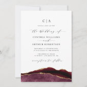 バーガンディとゴールドのアゲートの結婚式 招待状 (正面)