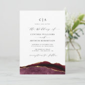 バーガンディとゴールドのアゲートの結婚式 招待状 (スタンド正面)