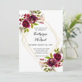 バーガンディとゴールドの幾何学的な結婚式の招待状 招待状 (スタンド正面)