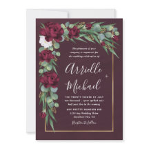 バーガンディとゴールドの花水彩秋の結婚式