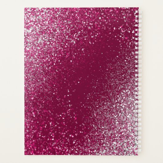 バーガンディとシルバーのグリッター プランナー手帳 (裏面)