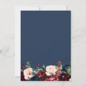 バーガンディとネイビーの水彩花の結婚式 招待状 (裏面)