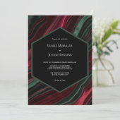 バーガンディとハンターグリーンのベルベットスタイル 招待状 (スタンド正面)