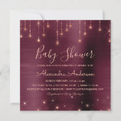 バーガンディとバラ金ゴールドベビーシャワーパーティー 招待状 (正面)