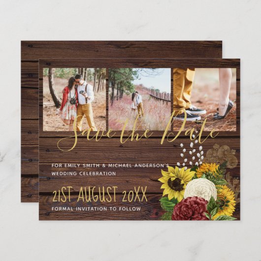 バーガンディとヒマワリをテーマ結婚にした予算 (正面/裏面)