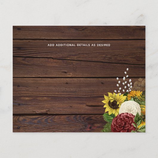 バーガンディとヒマワリをテーマ結婚にした予算 (裏面)