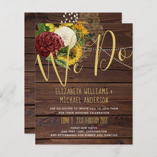 バーガンディとヒマワリをテーマ結婚にした予算 (正面/裏面)