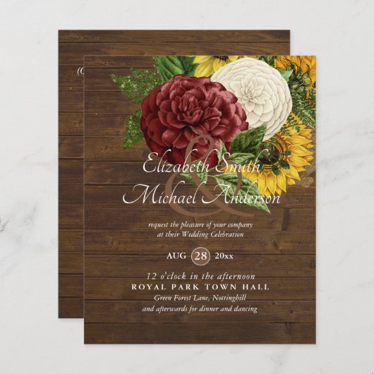 バーガンディとヒマワリをテーマ結婚にした予算 (正面/裏面)