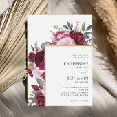 バーガンディとピンクのエレガントな花の結婚式 招待状