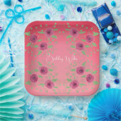 バーガンディとピンクのバラ ペーパープレート (パーティー)