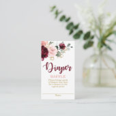 バーガンディとピンクのフローラおむつラッフル エンクロージャーカード (スタンド正面)