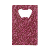 バーガンディとピンクのフローラ熱帯葉パターン クレジットカード栓抜き (裏面)