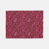 バーガンディとピンクのフローラ熱帯葉パターン フリースブランケット (正面(横))