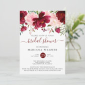 バーガンディとピンクの水カラーフローラブライダルシャワー 招待状 (スタンド正面)