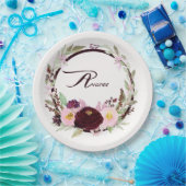 バーガンディとピンクの水色の花 ペーパープレート (パーティー)