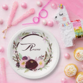 バーガンディとピンクの水色の花 ペーパープレート (パーティー)