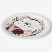 バーガンディとピンクの水色の花 ペーパープレート (アングル)