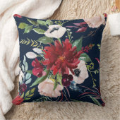 バーガンディとピンクの花のパターン クッション (ブランケット)