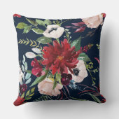 バーガンディとピンクの花のパターン クッション (裏面)