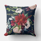 バーガンディとピンクの花のパターン クッション (正面)