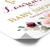 バーガンディとピンクの赤ちゃんシャワー歓迎サイン ポスター (角)