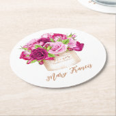 バーガンディとピンクローズ ラウンドペーパーコースター (アングル)