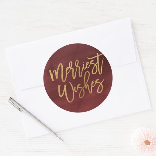 バーガンディとフェイクフォイル メリースタンプ ラウンドシール (封筒)