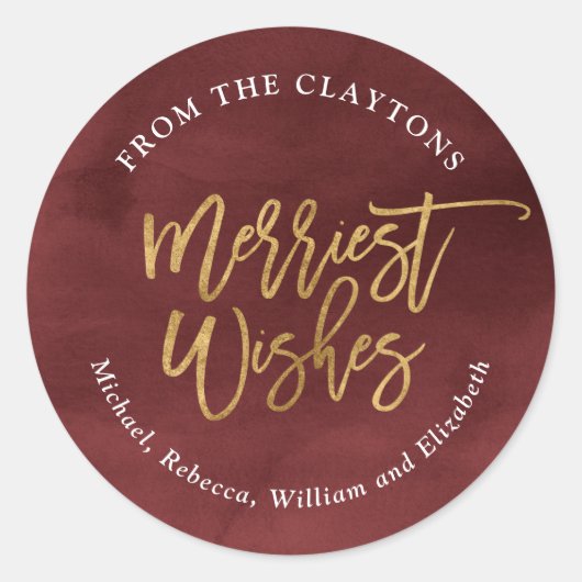 バーガンディとフェイクフォイル メリーステッカー ラウンドシール (正面)