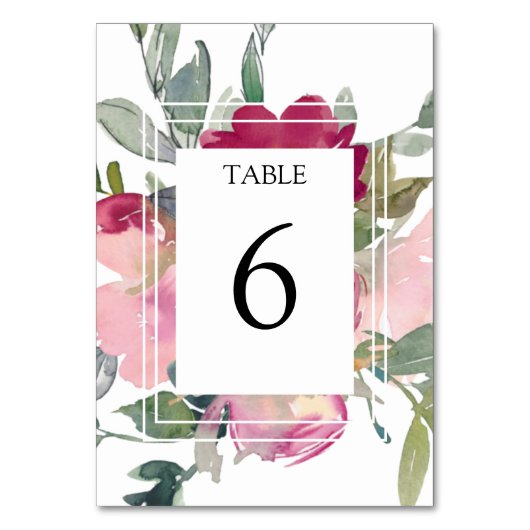 バーガンディとブッシュのローズ ウェディング テーブルナンバー (正面)