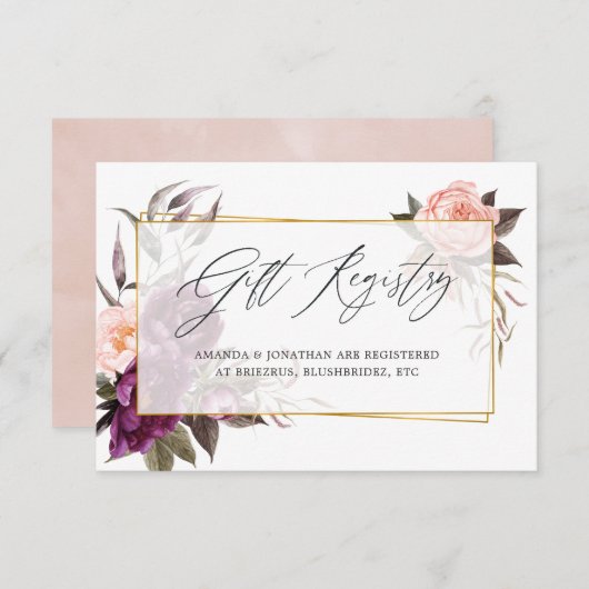 バーガンディとブッシュの幾何学的な結婚式のギフトレジストリー エンクロージャーカード (正面/裏面)