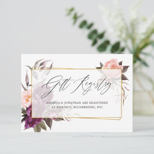 バーガンディとブッシュの幾何学的な結婚式のギフトレジストリー エンクロージャーカード (スタンド正面)