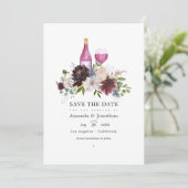 バーガンディとブッシュピンクのワインチェックの結婚式 セーブザデート (スタンド正面)