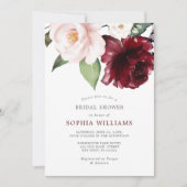 バーガンディとブッシュ フラワーのブライズシャワー 招待状 (正面)