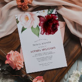 バーガンディとブッシュ フラワーのブライズシャワー 招待状