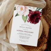 バーガンディとブッシュ フラワーのブライズシャワー 招待状