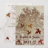 バーガンディとブラウンの木の結婚式 招待状 (正面/裏面)