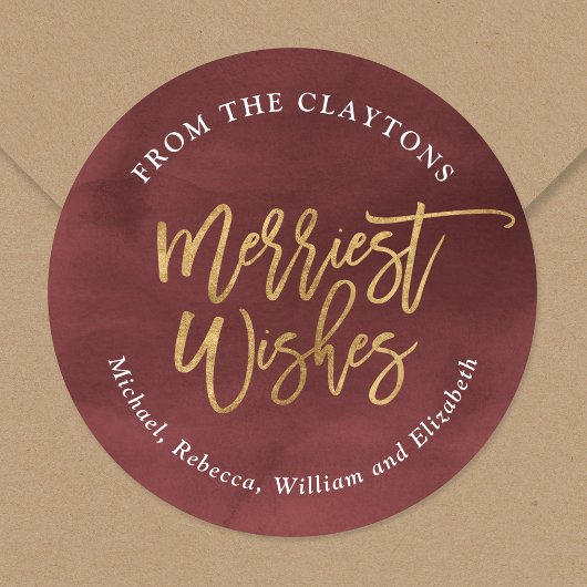 バーガンディとホイルフェイクギフトメリーのラベルシール ラウンドシール