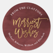 バーガンディとホイルフェイクギフトメリーのラベルシール ラウンドシール (正面)