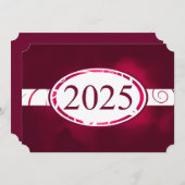 バーガンディとホワイトの花柄ボタン2025年カード 招待状 (正面/裏面)