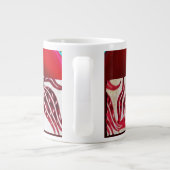 バーガンディとホワイトの赤いベルベットダマスクチューリップモノグラム ジャンボコーヒーマグカップ (裏面)