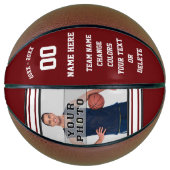 バーガンディとホワイトパーソナライズされたフォトバスケットボール バスケットボール (正面)