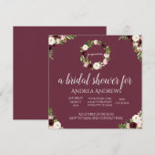 バーガンディとローズの花のブライダルシャワー招待状 招待状 (正面/裏面)