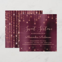 バーガンディとローズゴールドのスイート16歳の誕生日 招待状