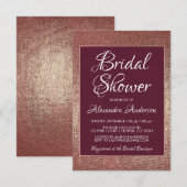 バーガンディとローズゴールドのモダンな結婚前パーティー 招待状 (正面/裏面)