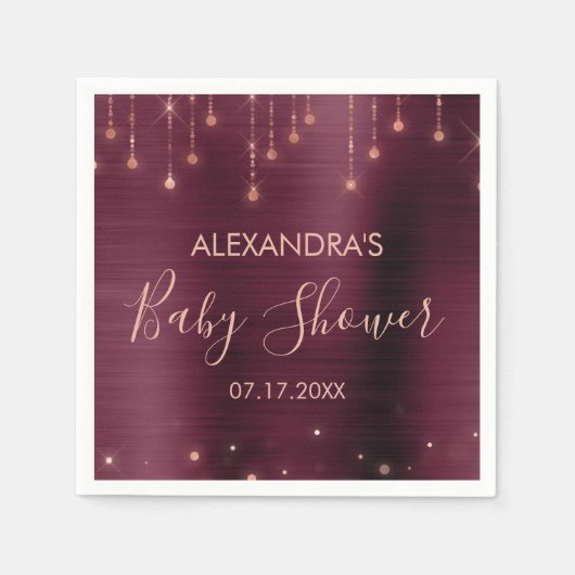 バーガンディとローズゴールドベビーシャワー スタンダードカクテルナプキン (正面)