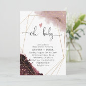 バーガンディと埃っぽいバラ水の色ベビーシャワー 招待状 (スタンド正面)
