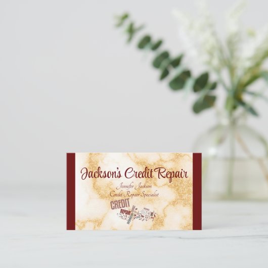 バーガンディと大理石のクレジット修復 名刺 (スタンド正面)