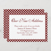 バーガンディと白の水玉模様の新しい住所 エンクロージャーカード (正面/裏面)