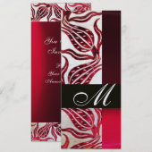 バーガンディと白の氷のモノグラム 赤いベルベットのチューリップ 招待状 (正面/裏面)